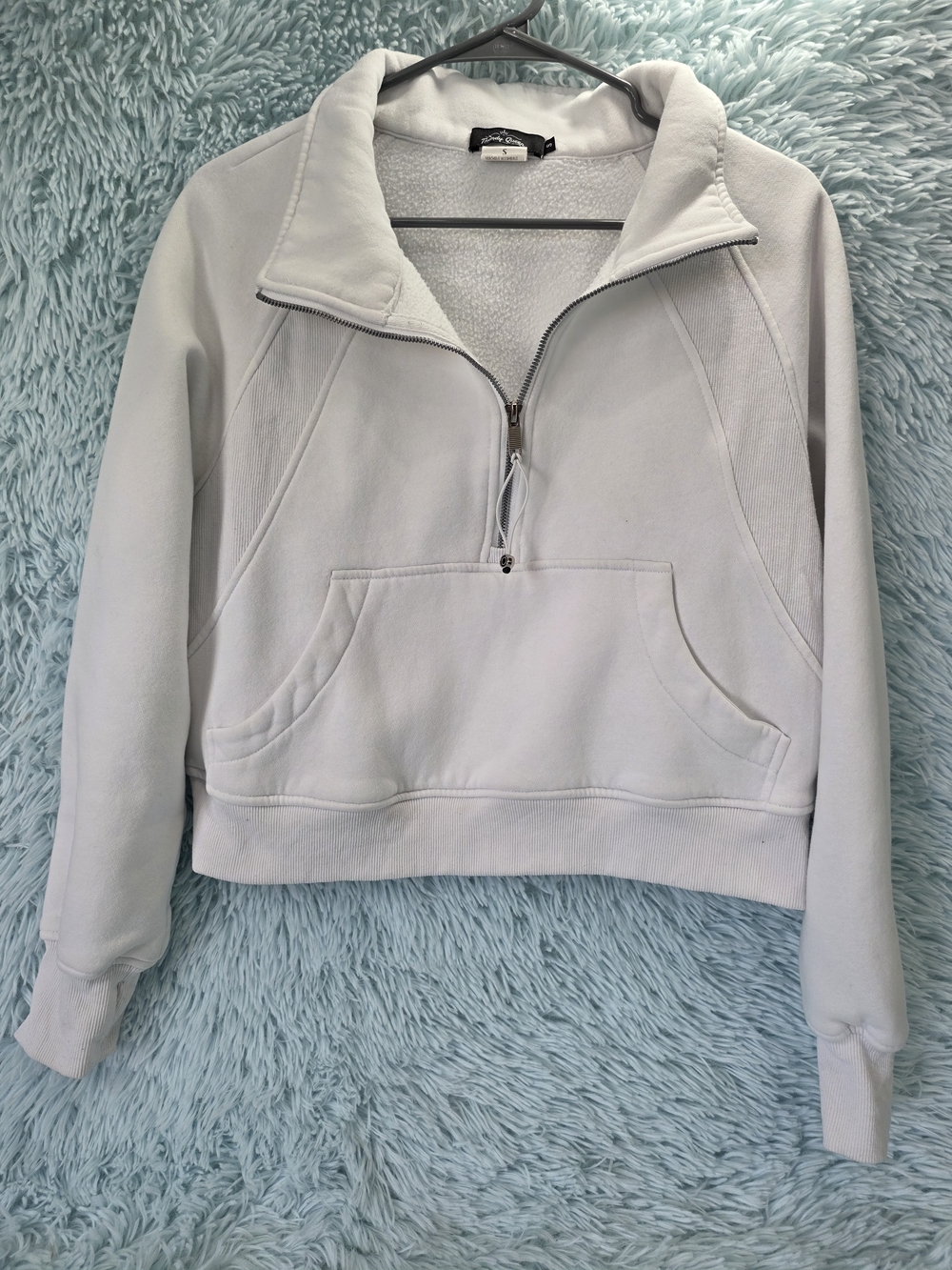 Trendy Queen Women’s Cropped Sweatshirt Fleece Lined Mock Neck White S